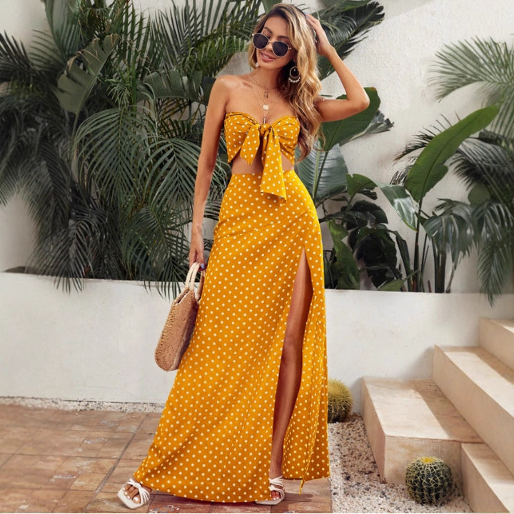 Women's Maxi Dress with Deep V-Neck and Modern Slit Skirt