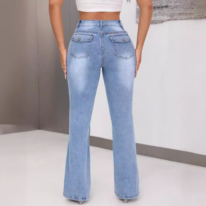 Kvinnelige Bootcut Jeans med Høy Midje og Unik Design Skjora