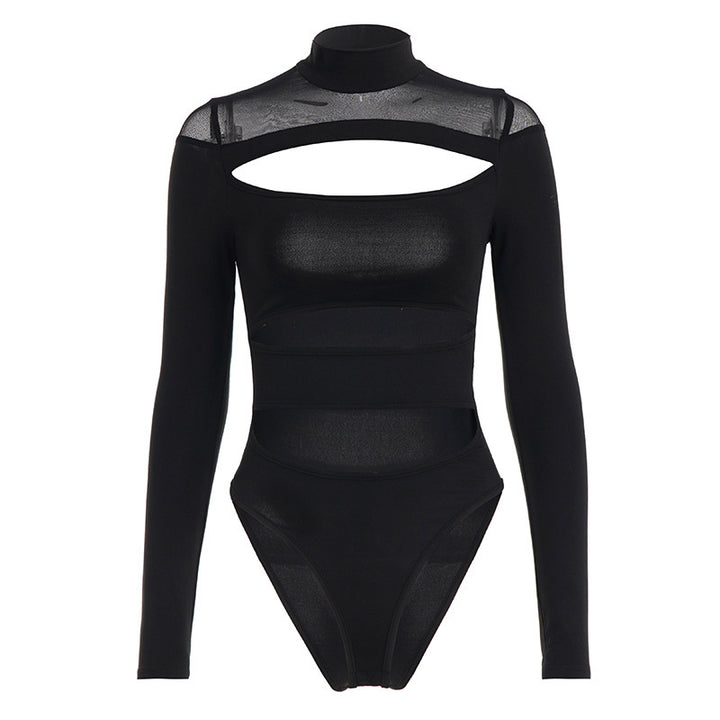 Dame Langermet Bodysuit med raffinert cut-out-design og elegant ståkrage Skjora