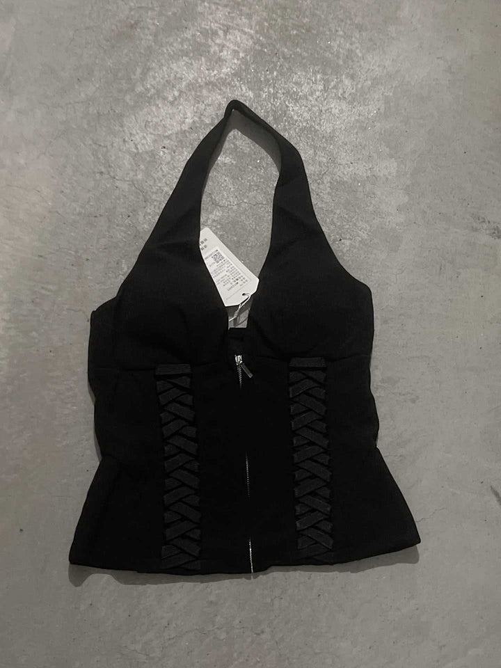Dame Cropped topp med raffinert snørerdesign Skjora