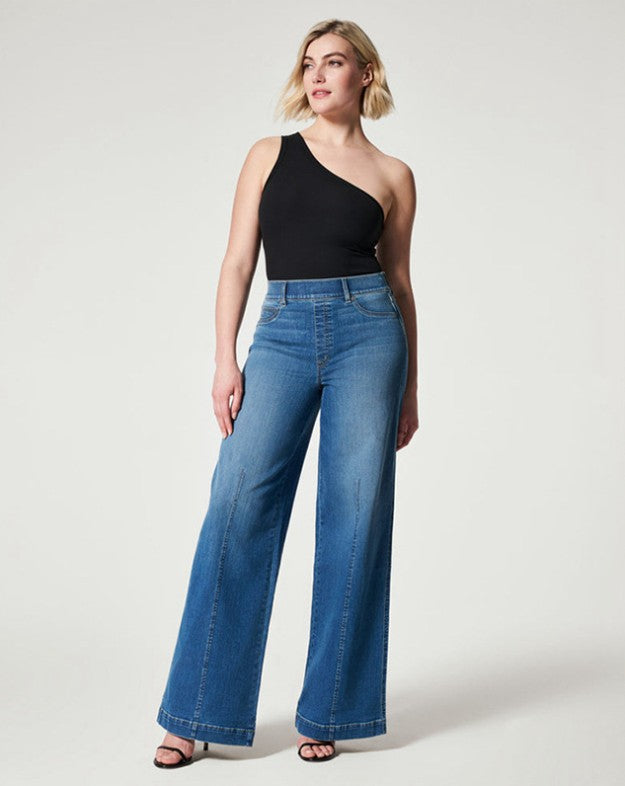 Dame brede høy midje jeans med elegant snitt og markante sømdetaljer Skjora