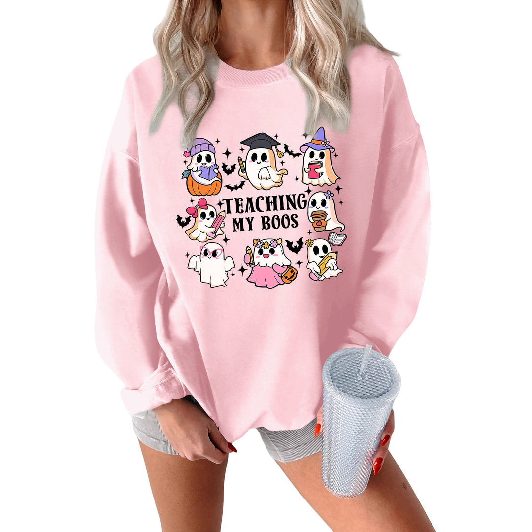 Kvinners sweatshirt med lekent Halloween-design og avslappet passform Skjora