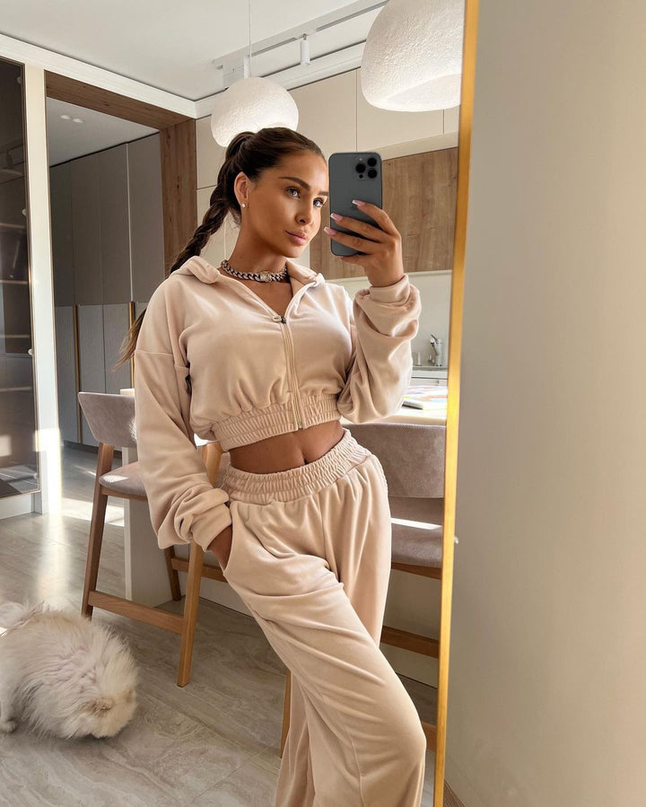 Kvinners korte fleece loungewear sett Skjora
