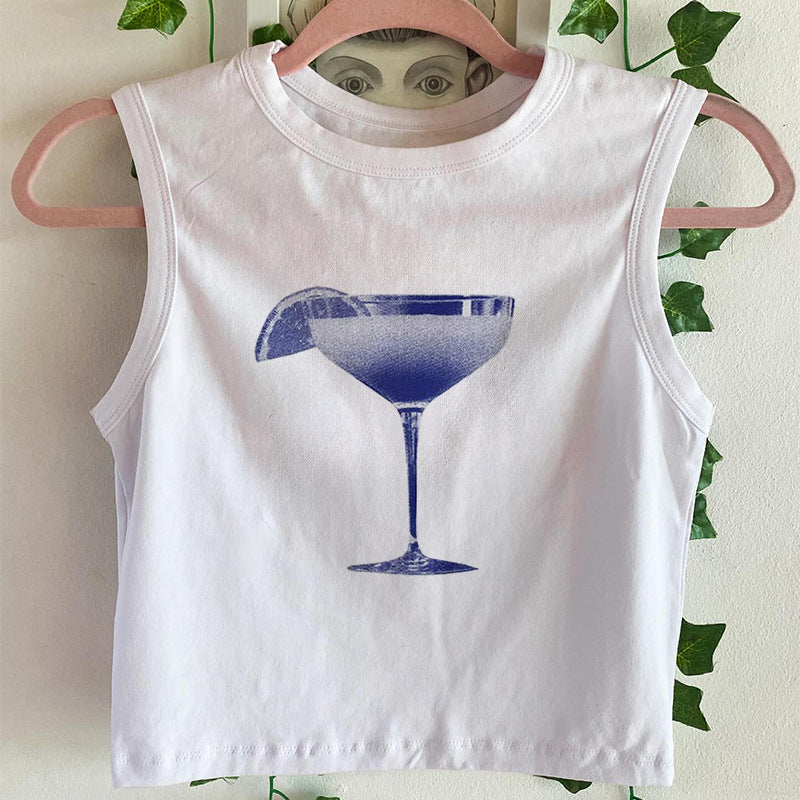 Damer cropped T-skjorte med friskt cocktailmotiv Skjora