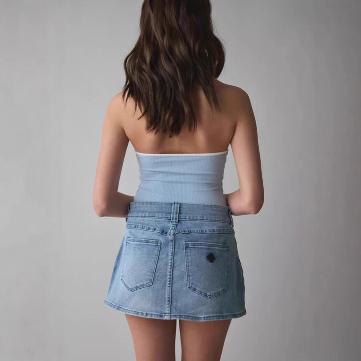 Dame Denim Miniskjørt med høyverdig lommer og moderne snitt Skjora
