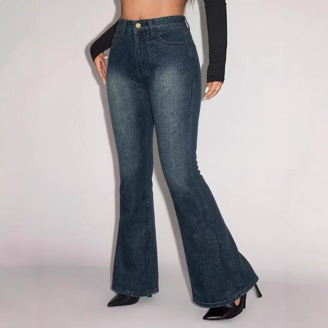 Dame Flared Jeans med høy midje og unikt strukturdesign Skjora