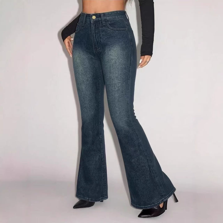 Dame Flared Jeans med høy midje og unikt strukturdesign Skjora