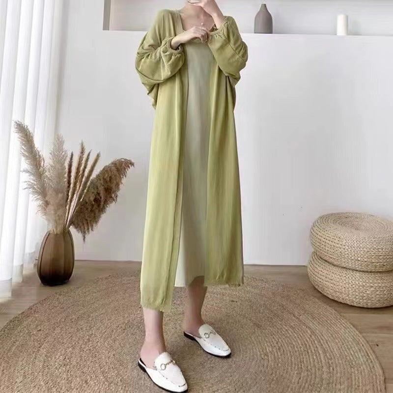 Dames Elegant lang cardigan med ballongformede ermer og åpen front Skjora
