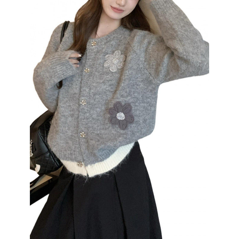Damer Cozy Cardigan med Blomst Applikasjoner Skjora