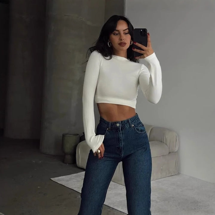 Damer trendy Dry-Fit Crop-Top med ståkrage Skjora