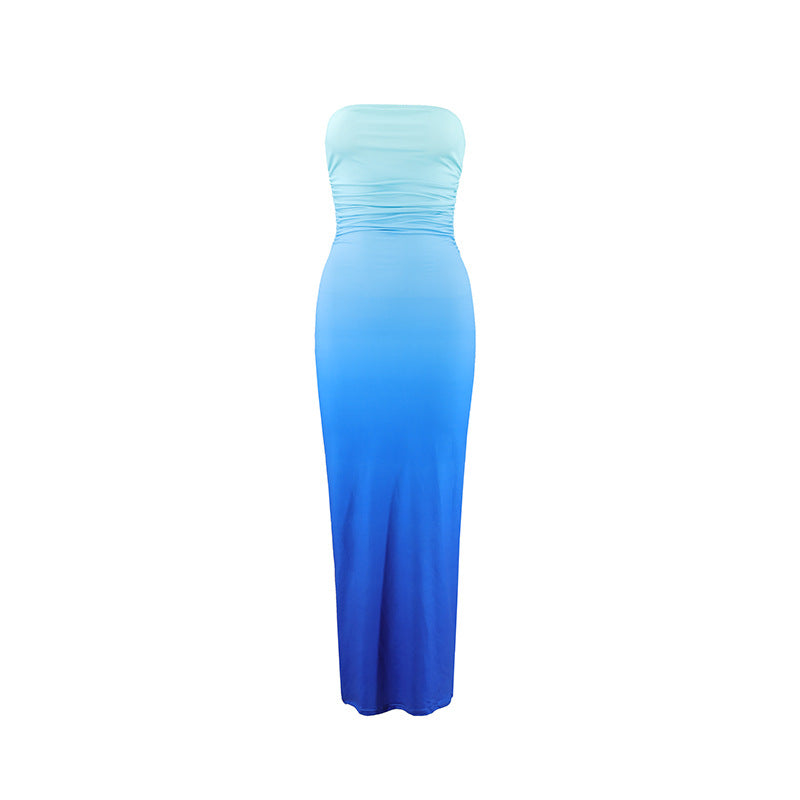 Dame elegant strapless maxikjole med fargegradient Skjora