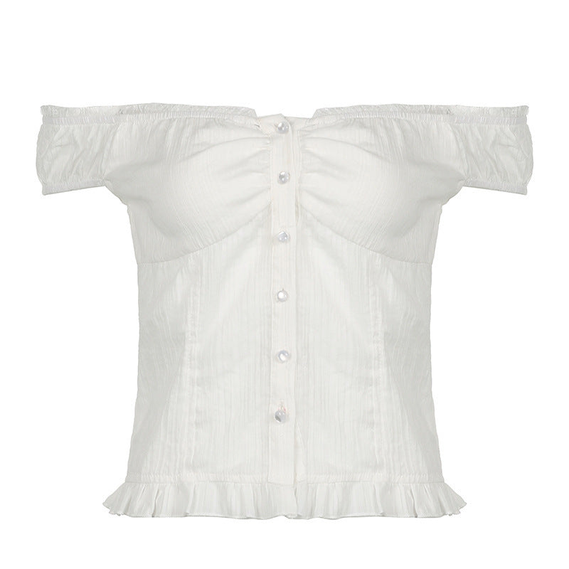 Dame Off-Shoulder Bluse med bølget kant Skjora