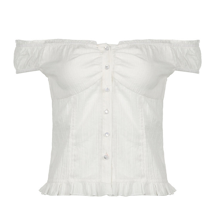 Dame Off-Shoulder Bluse med bølget kant Skjora