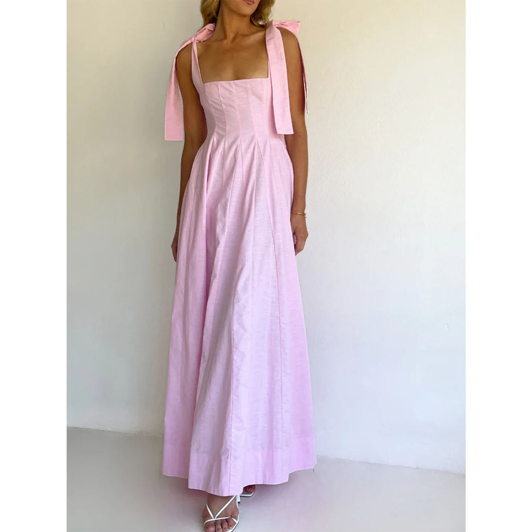 Dame Elegant Maxi Kjole med Moderne Skulderstropper og Flytende Snitt