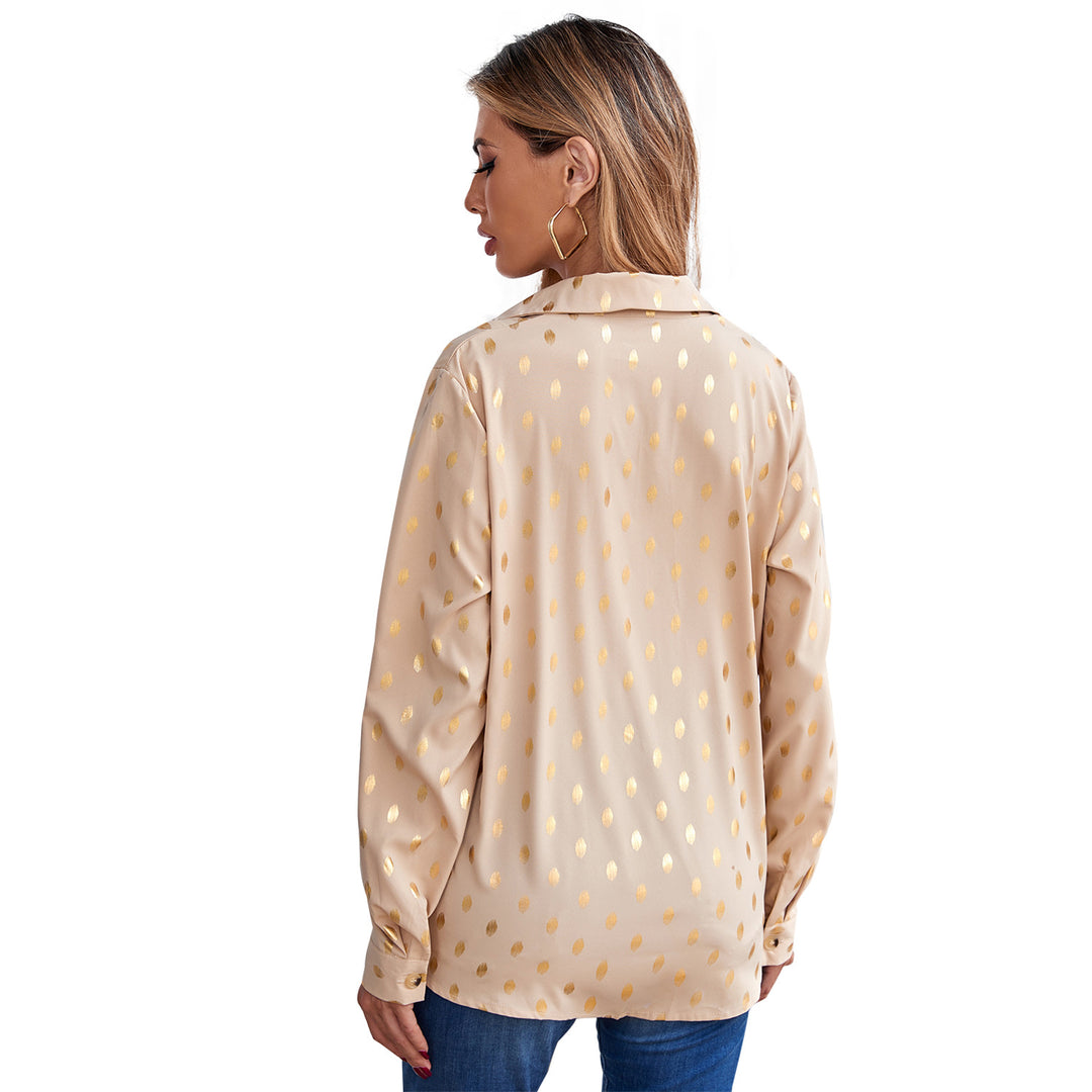 Dame elegant bluse med delikat metallisk trykk og glitrende finish Skjora