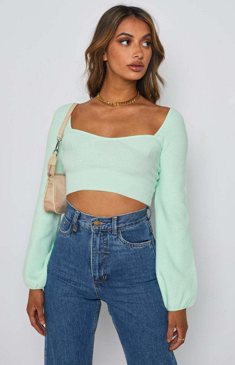 Dame casual crop-top med vid arm og ribbestruktur Skjora