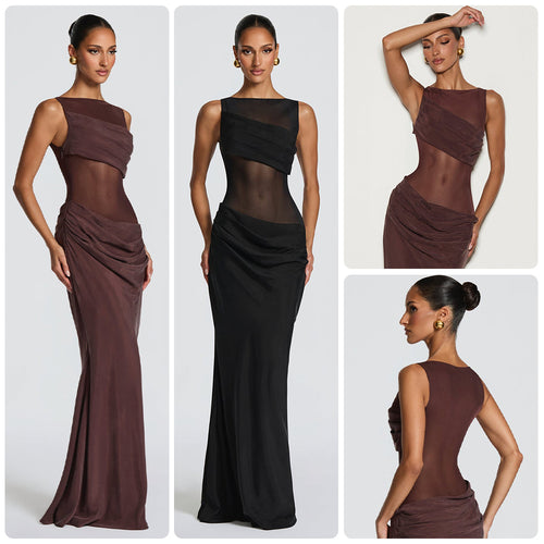 Damer Elegant Kveldsdress med Transparent Top og Raffinerte Volanger