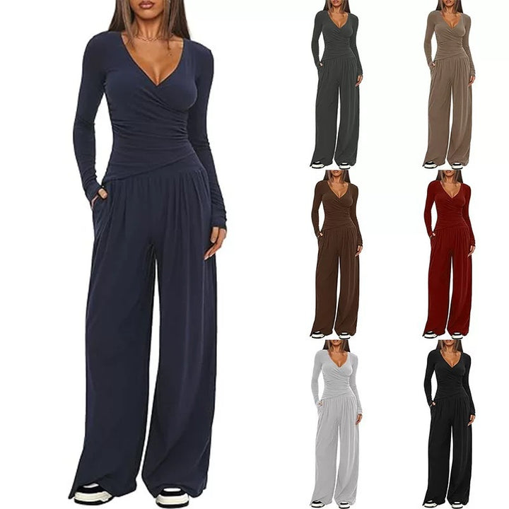Dame Elegant Innpakking Jumpsuit med vid ben og stilige detaljer Skjora