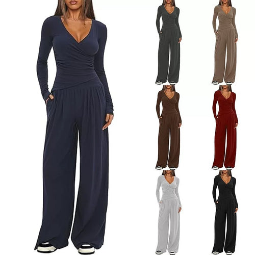 Dame Elegant Innpakking Jumpsuit med vid ben og stilige detaljer Skjora