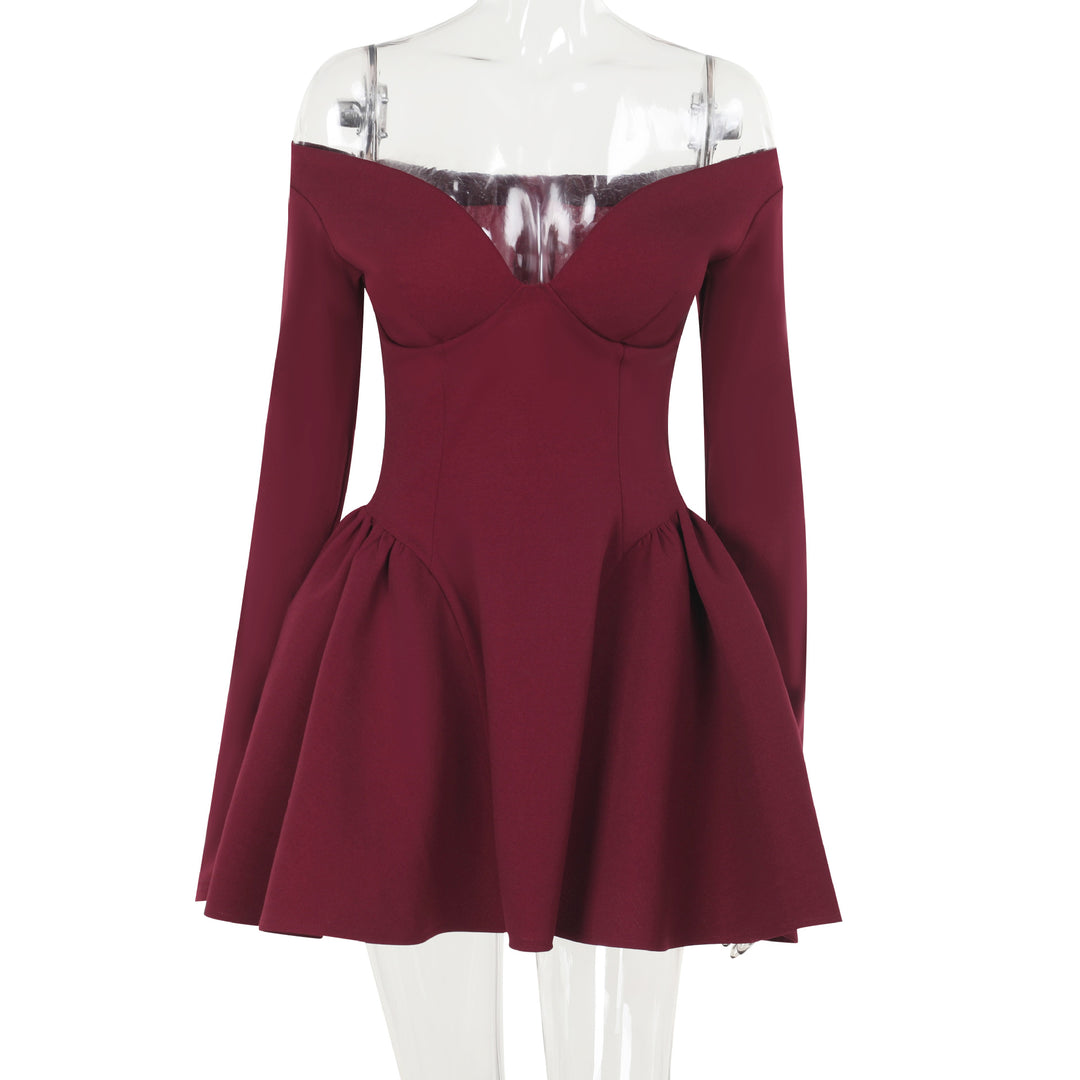 Damer elegant off-the-shoulder minikjole med vidde skjørt Skjora