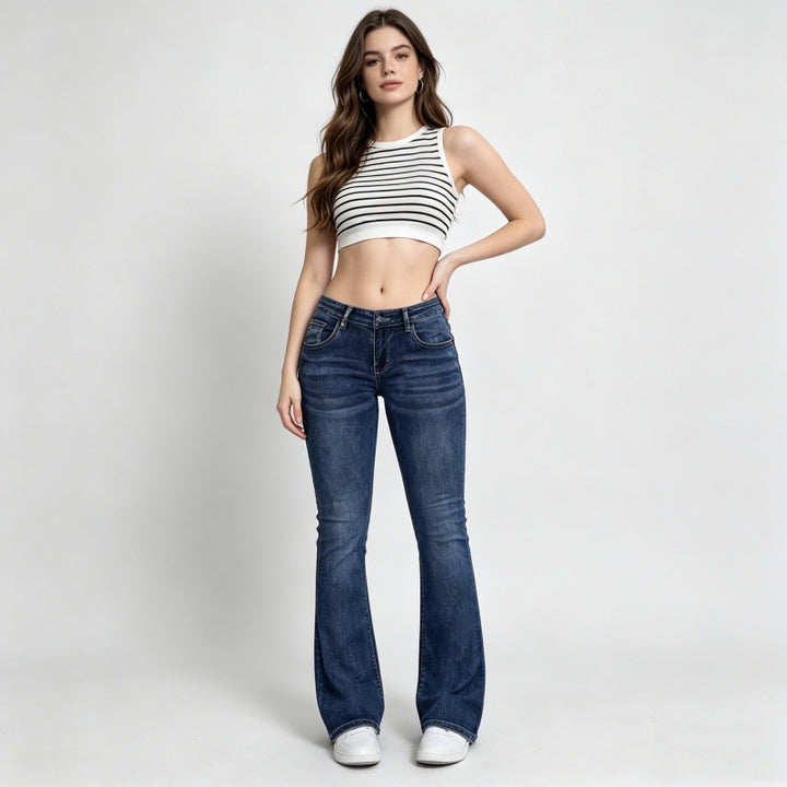 Damer Flared Jeans i klassisk 70-talls stil med høy midje Skjora