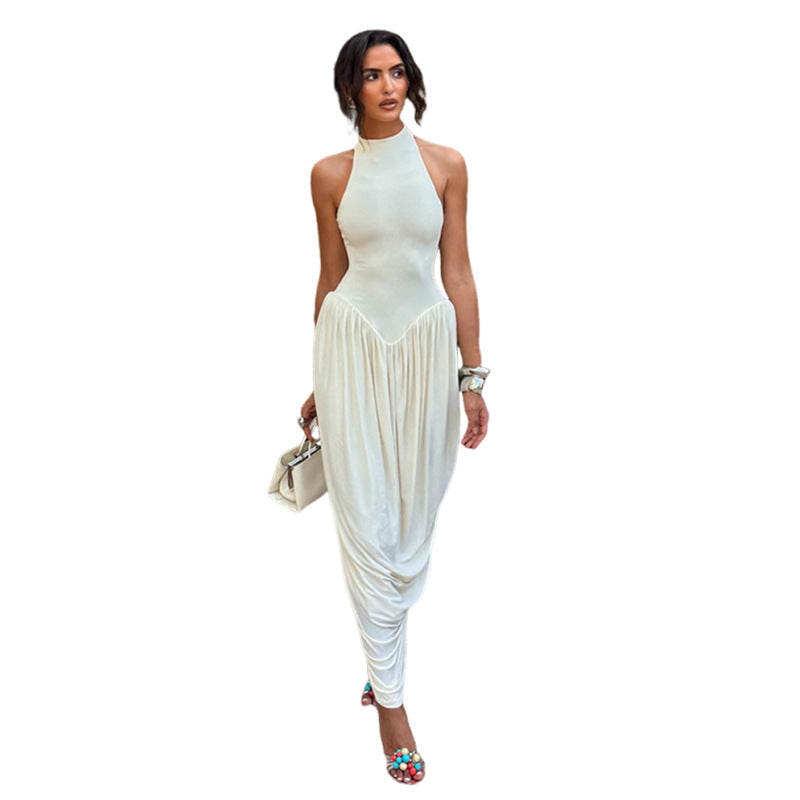 Dame Elegant Maxi jumpsuit med høy krage og flytende kant Skjora