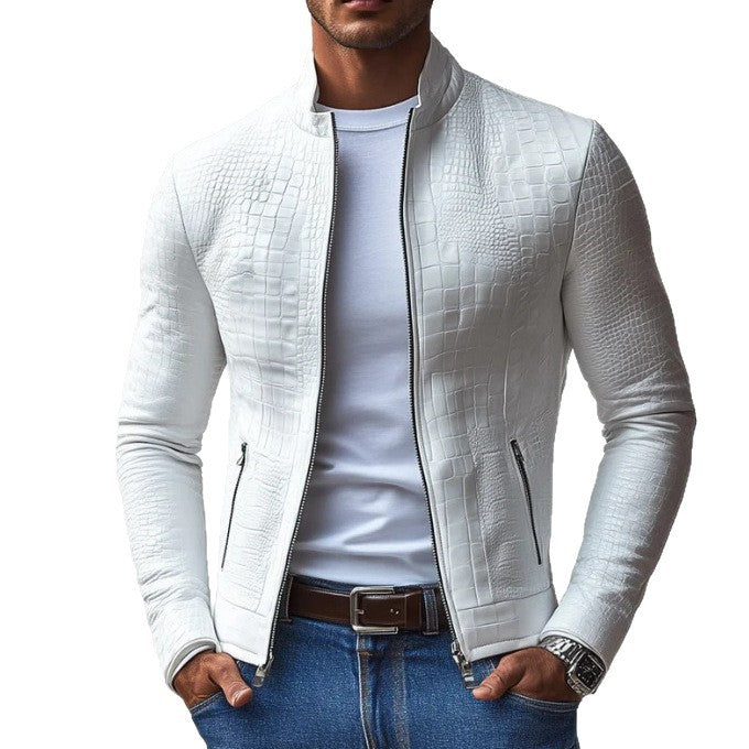 Herren stilige faux skinnjakke med strukturert design Skjora