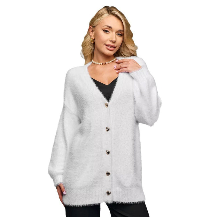 Dames Oversized Cardigan med Hjerteknapper og Mykt Materiale Skjora