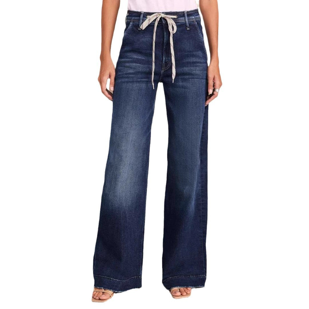 Kvinners vide jeans med moteriktig snor og elastisk livband