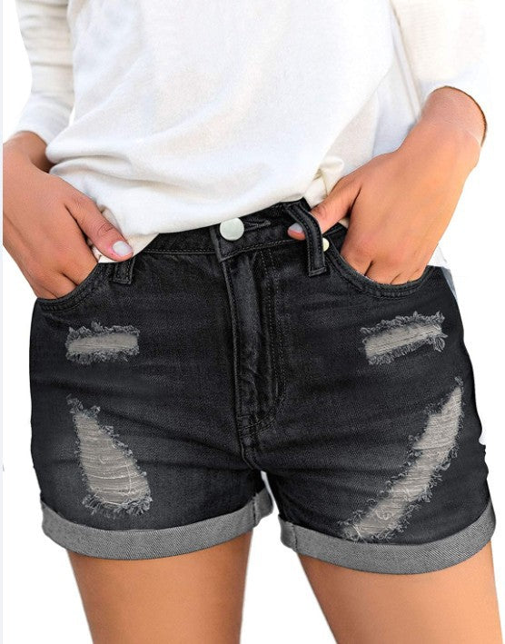 Dame jeansshorts med stilige rifte detaljer og avslappet snitt Skjora