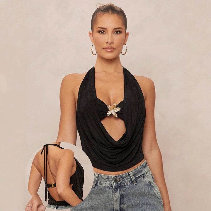 Damen Høyhalset Cropped-Top med elegant Draperingsdesign Skjora