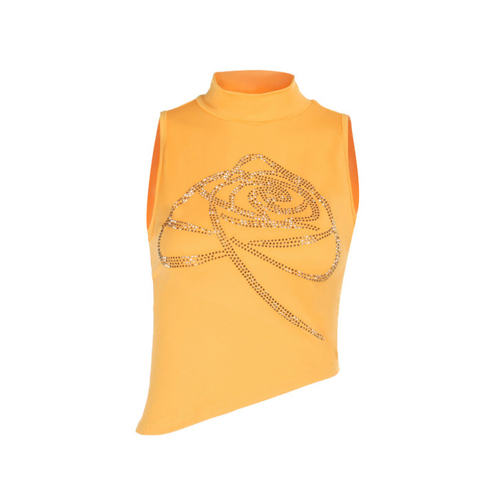 Dame elegant Fitness Crop Top med glitrende design og ståkrage Skjora