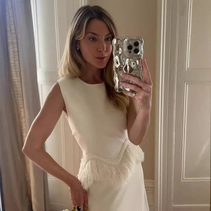 Dame Elegant Maxikjole med frynsebesetning og fin kant Skjora