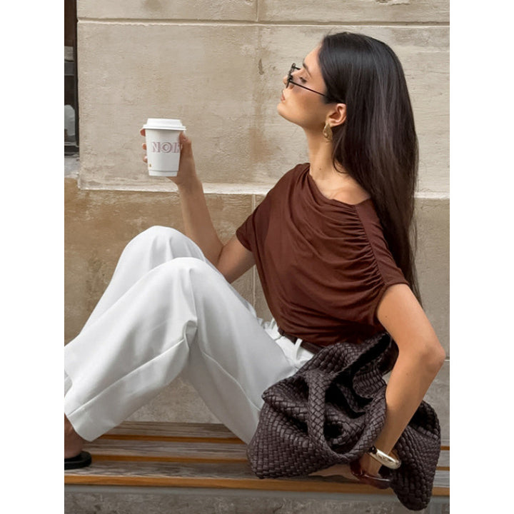 Women's asymmetrical top with relaxed draped design Skjora