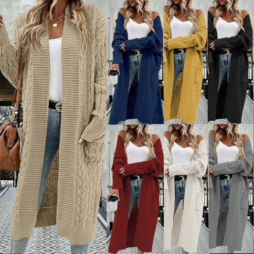 Kvinnes chunky strikket cardigan med åpen design og praktiske lommer Skjora