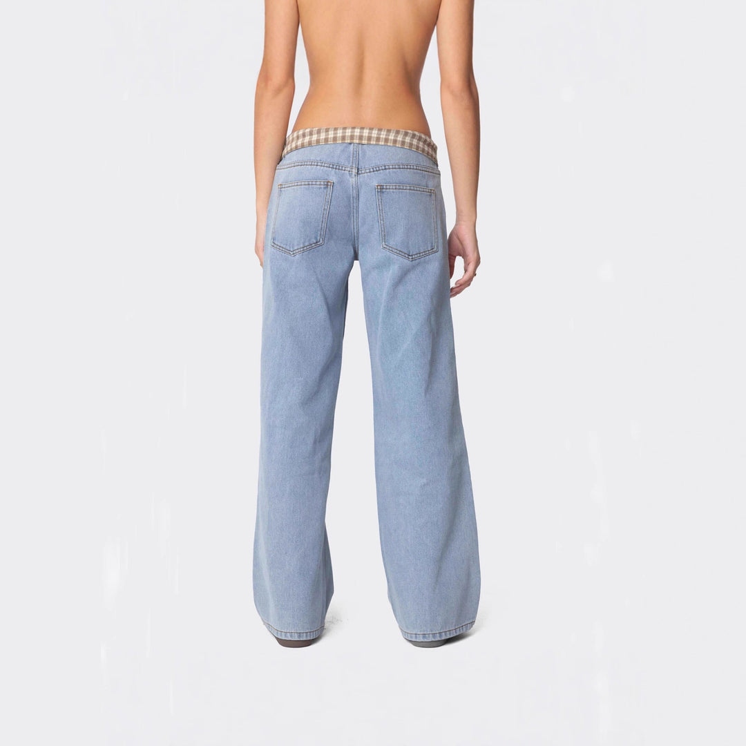Dame Baggy Jeans med rutete belte Skjora