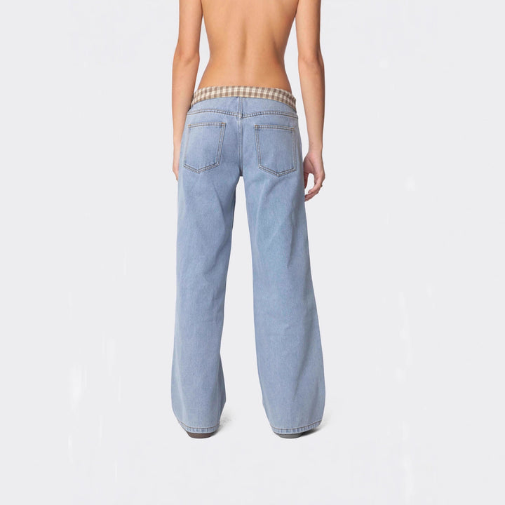 Dame Baggy Jeans med rutete belte Skjora