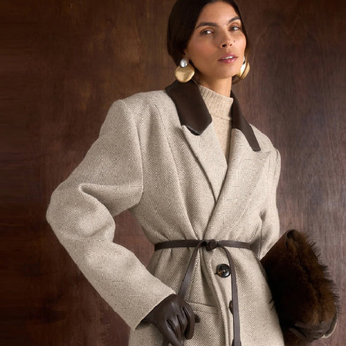 Damer Elegant Trench Coat med Belte og Finsydd Krage Skjora