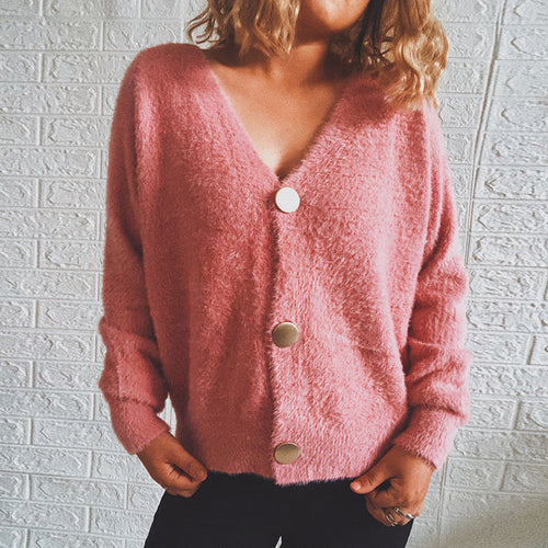 Kvinnens koselige cardigan med store knapper og oversized passform Skjora