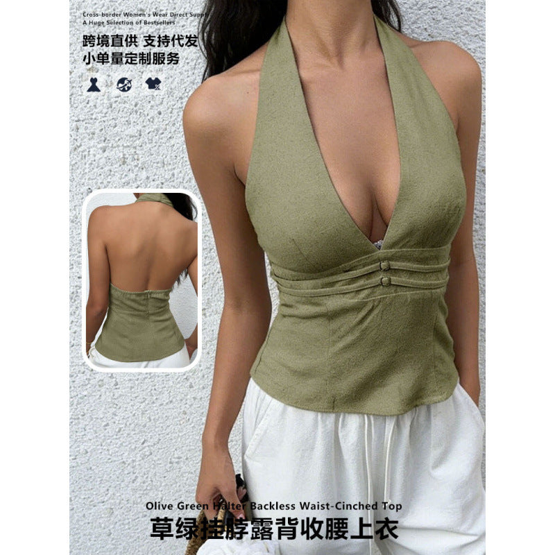 Damer elegant og figursydd bustier-top med dyp V-hals Skjora