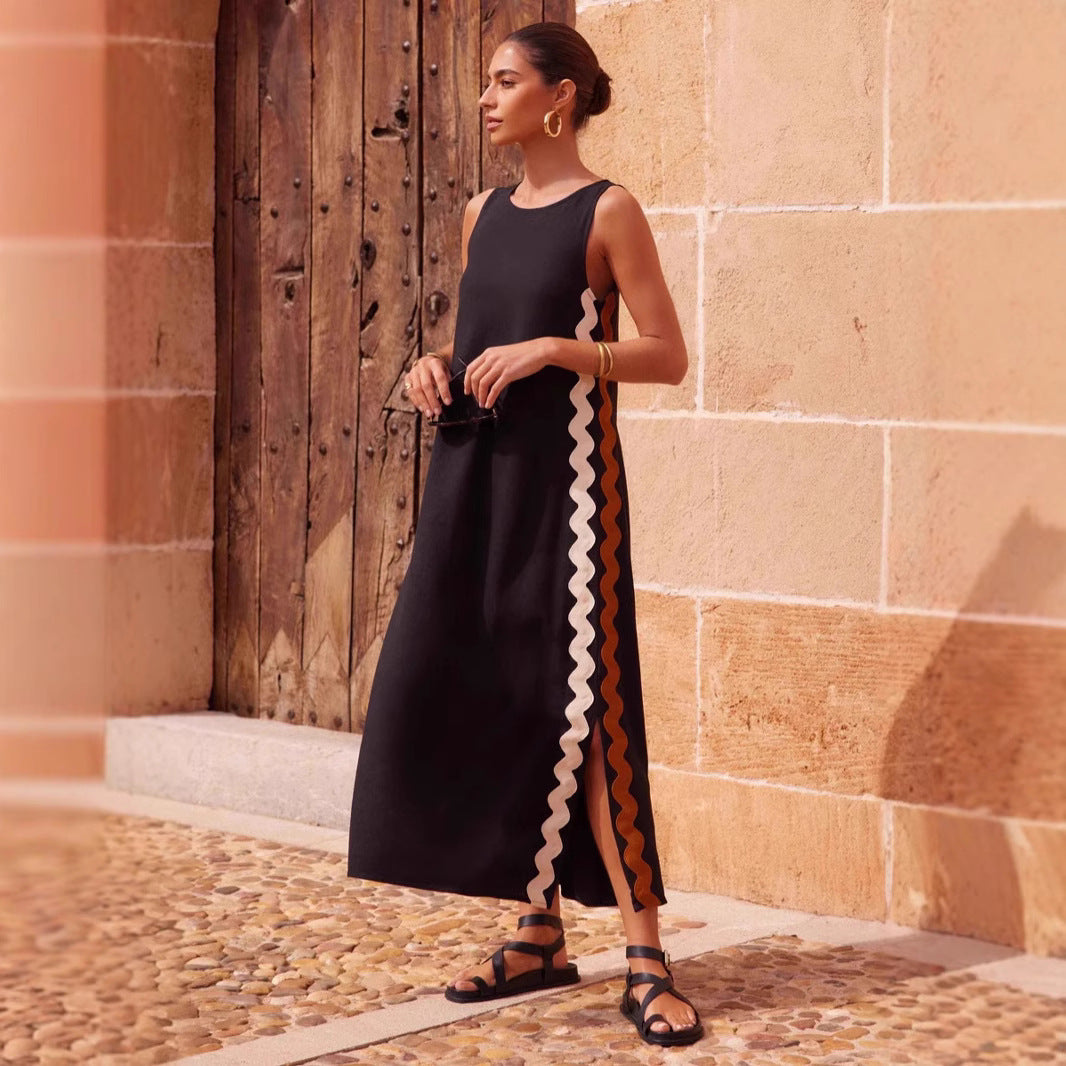 Dame maxi kjole med elegant snitt og dekorative detaljer Skjora