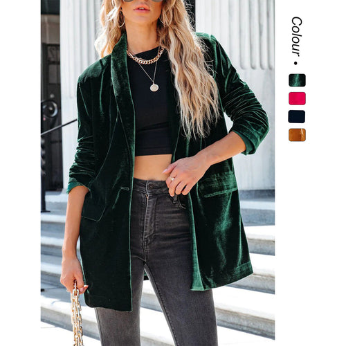 Kvinne Elegant Velour Cardigan med Casual Snitt og Praktiske Lommer Skjora