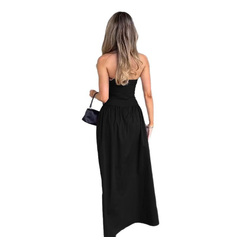 Damer elegant Bandeau-Maxi-kjole med svingende skjørt og elastisk midje Skjora