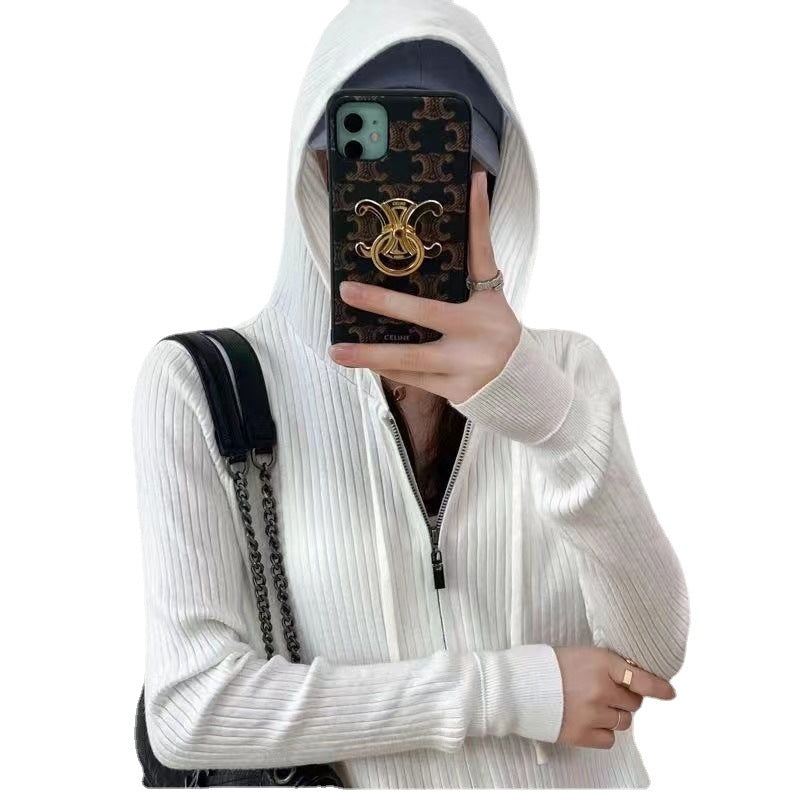 Dame cardigan med hette og glidelås Skjora