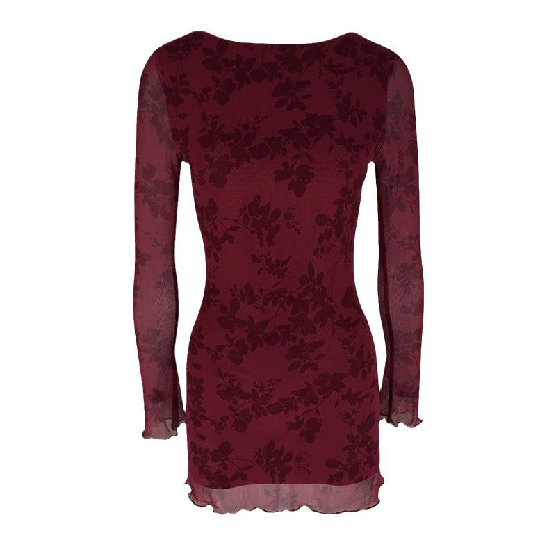 Dame Floral Minikjole med transparente ermer Skjora