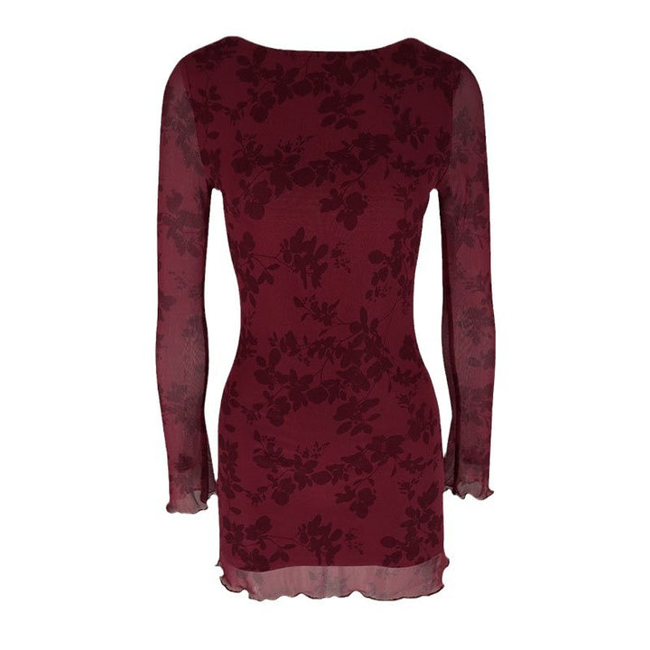 Dame Floral Minikjole med transparente ermer Skjora