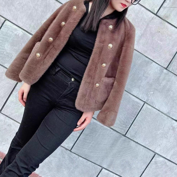 Dame Fasjonabel Myk Jakke med Elegante Knapper Skjora
