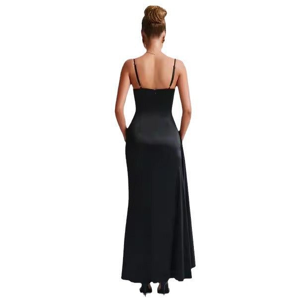 Damer Elegant Maxi Kjole med Side Splitt og Smale Spagetti Stropper