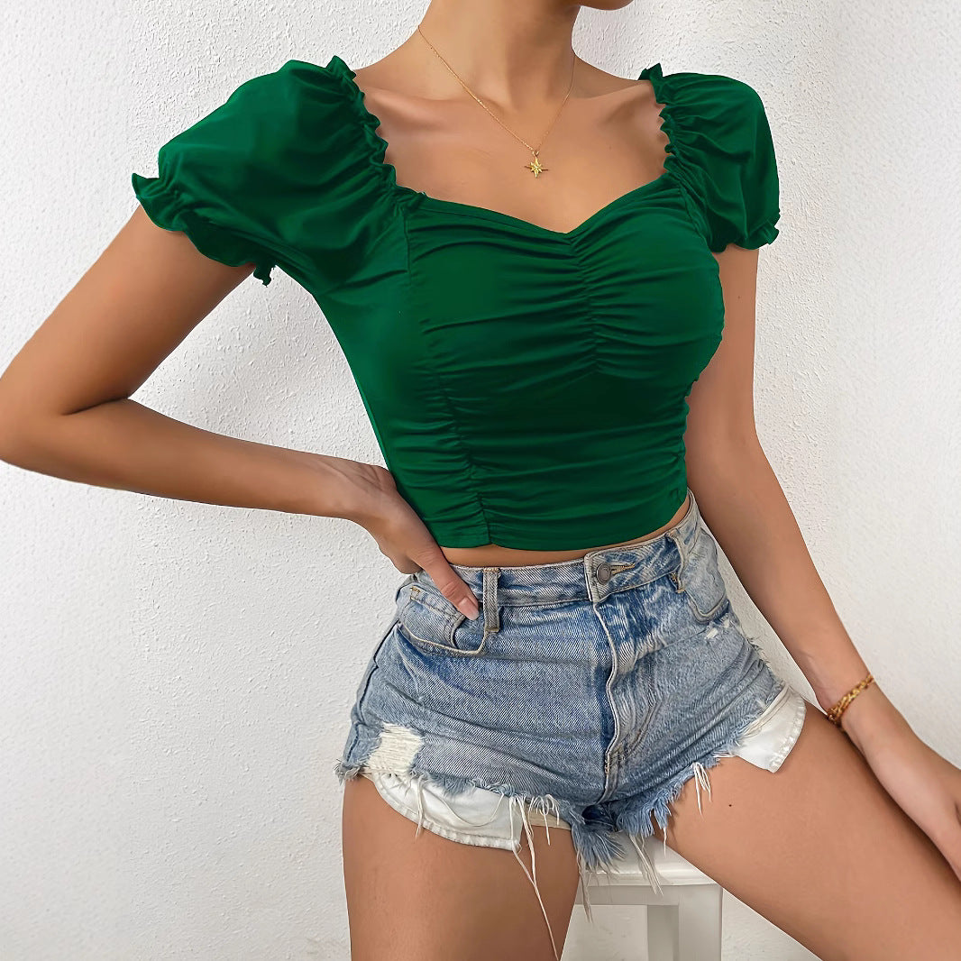 Dame figurnær Crop-Top med pufferm og rynking Skjora