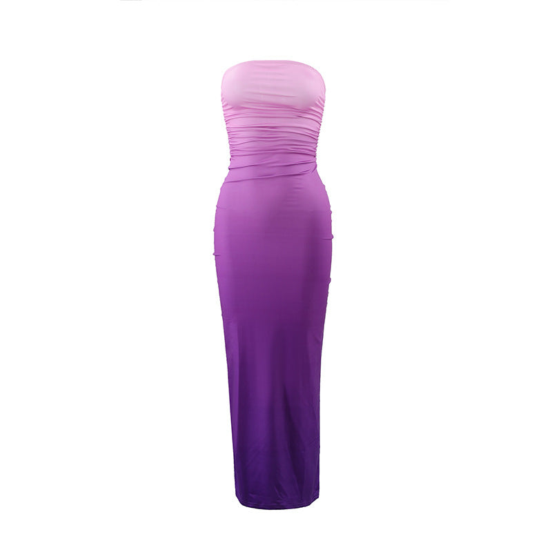 Dame elegant strapless maxikjole med fargegradient Skjora